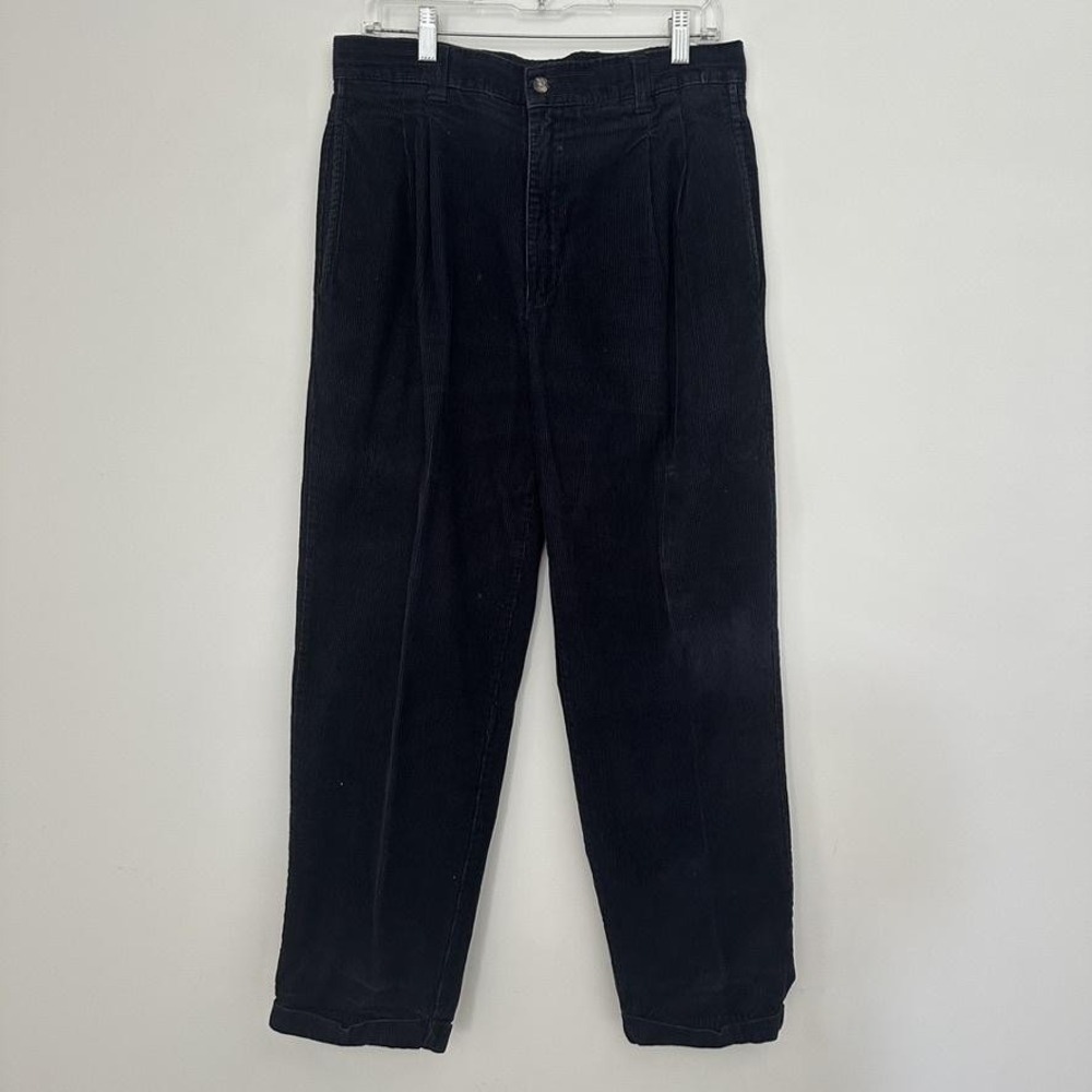 Cherokee Pants‎ Mens 32 Navy Blue Corduroy Pleated Cuffed Relaxed Fit Classic